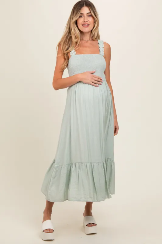 Mint Smocked Bodice Maternity Maxi Dress sold by Pinkblush