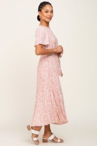Light Pink Floral Pleated Midi Dress sold by Pinkblush
