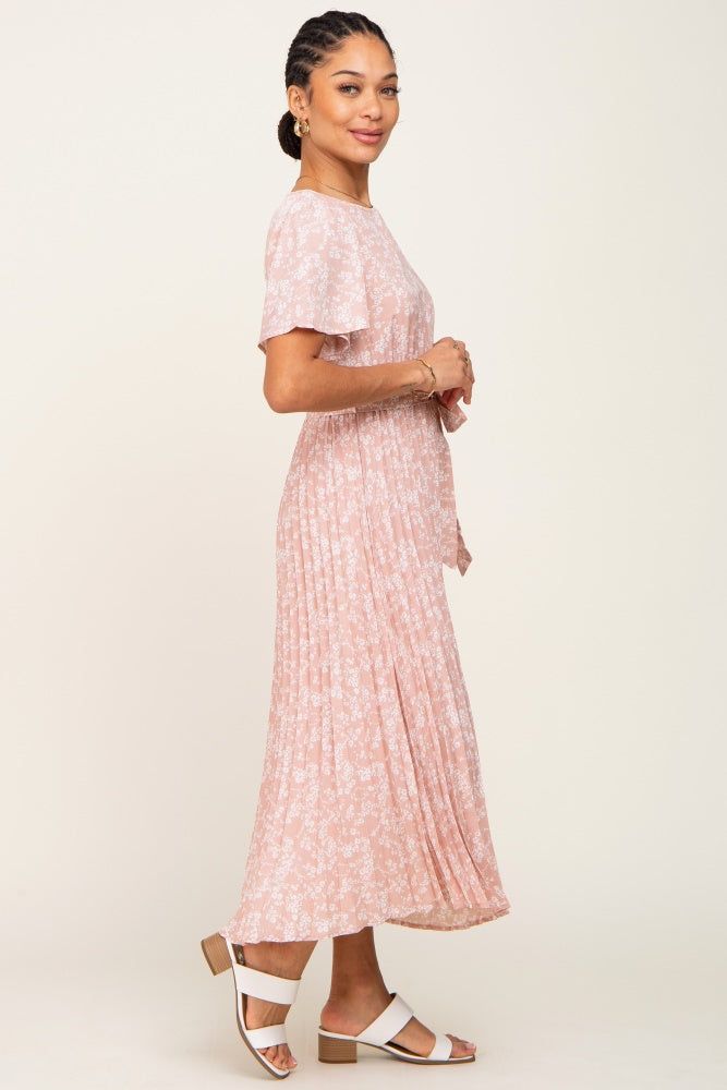 Light Pink Floral Pleated Midi Dress sold by Pinkblush product image thumbnail 2