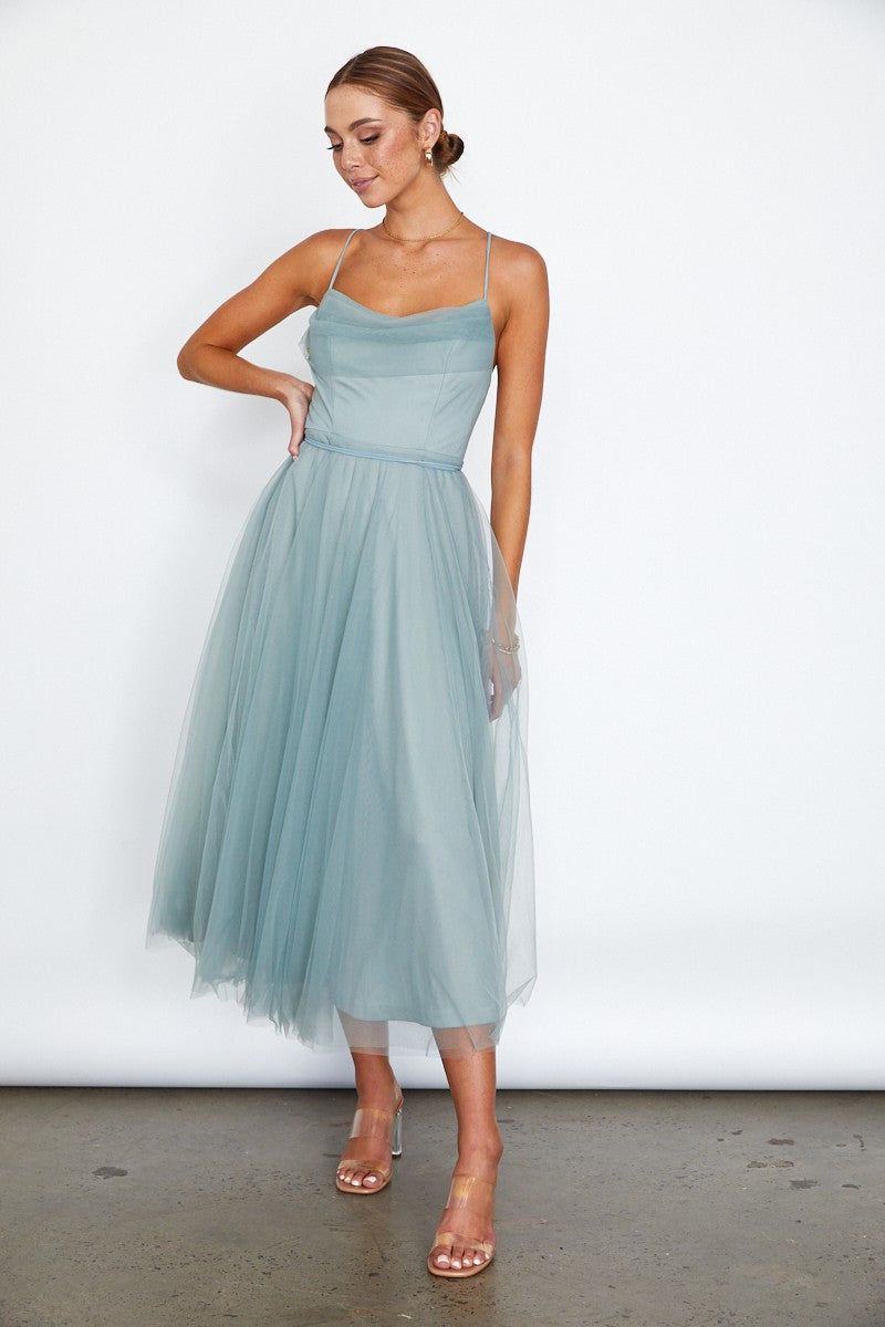 Sage Tulle Ballerina Midi Dress sold by Pinkblush