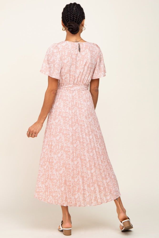 Light Pink Floral Pleated Midi Dress sold by Pinkblush product image thumbnail 3