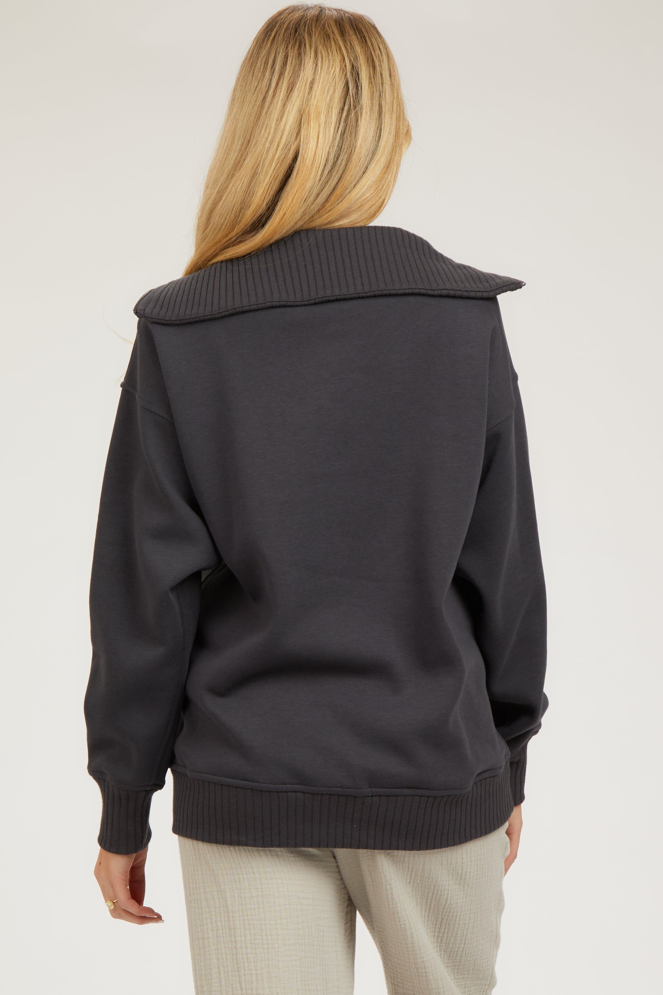 Charcoal High-Neck Maternity Fleece Pullover sold by Pinkblush product image thumbnail 3