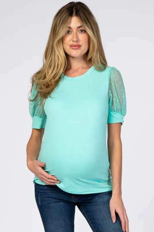 Mint Mesh Sleeve Maternity Top sold by Pinkblush