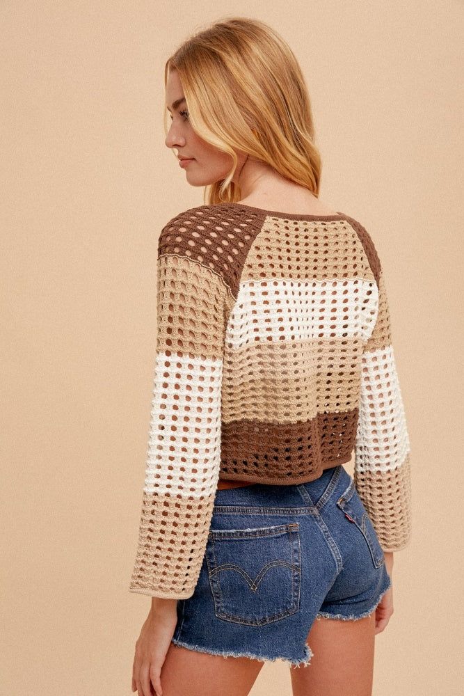 Taupe Multi Square Neck Color-Block Pullover Sweater sold by Pinkblush product image thumbnail 2