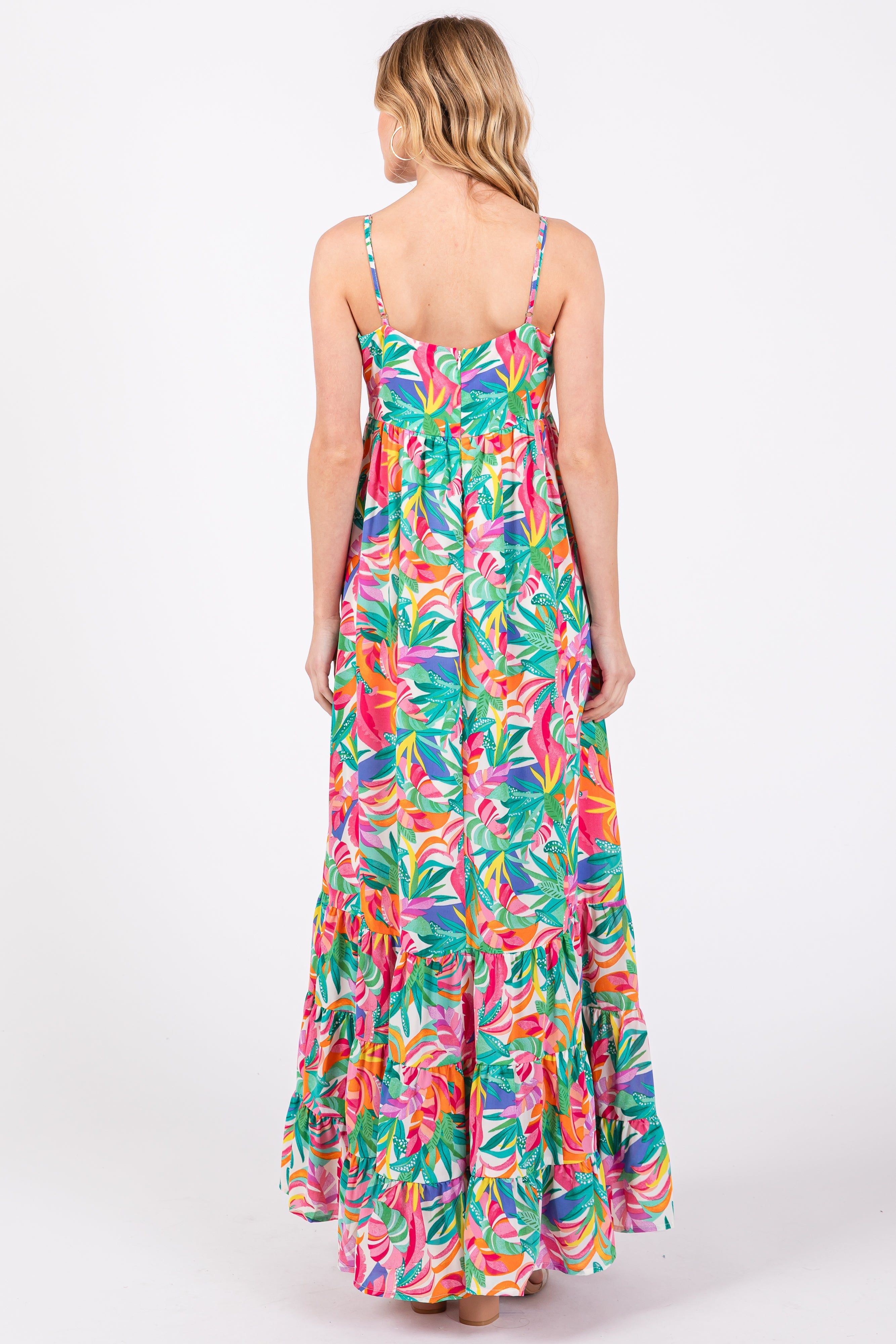 Green Floral Sleeveless Ruffle Hem Maxi Dress sold by Pinkblush product image thumbnail 4