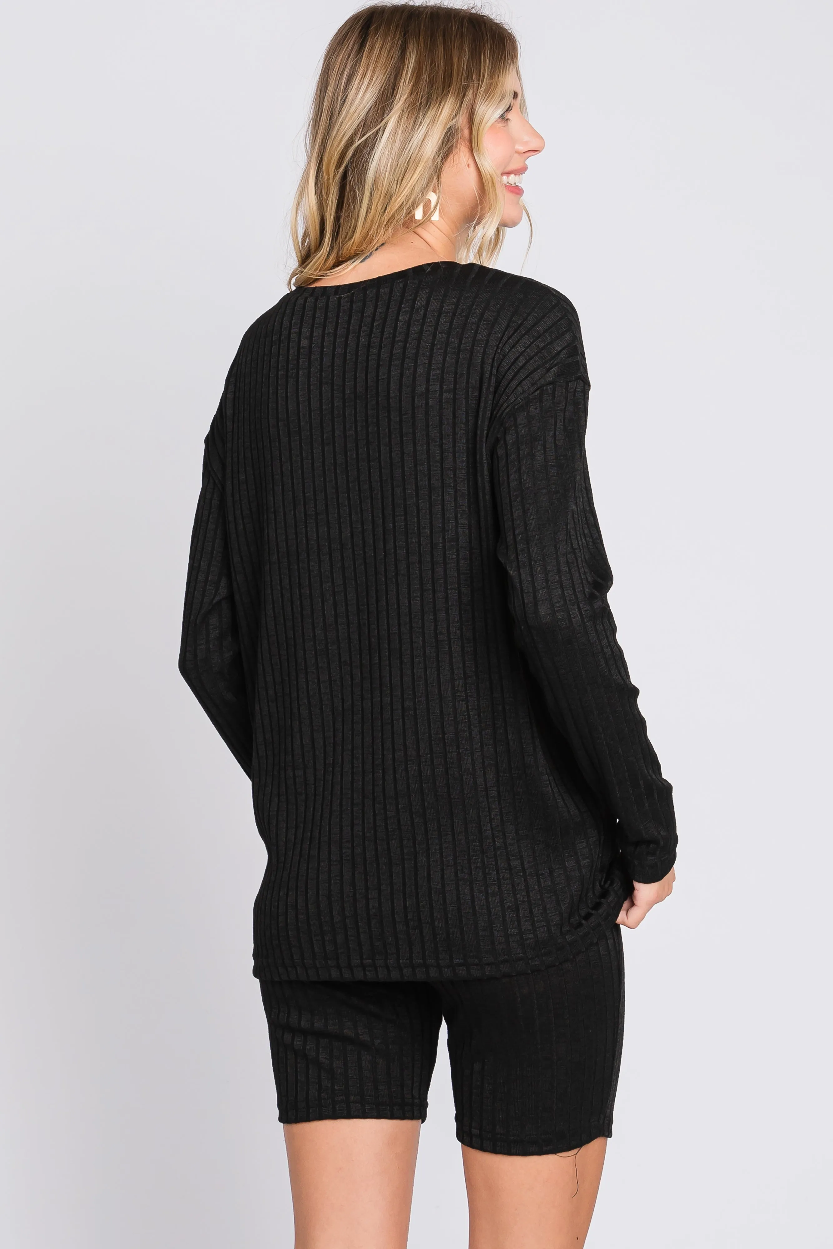 Black Ribbed Long Sleeve Shorts Set sold by Pinkblush product image thumbnail 4