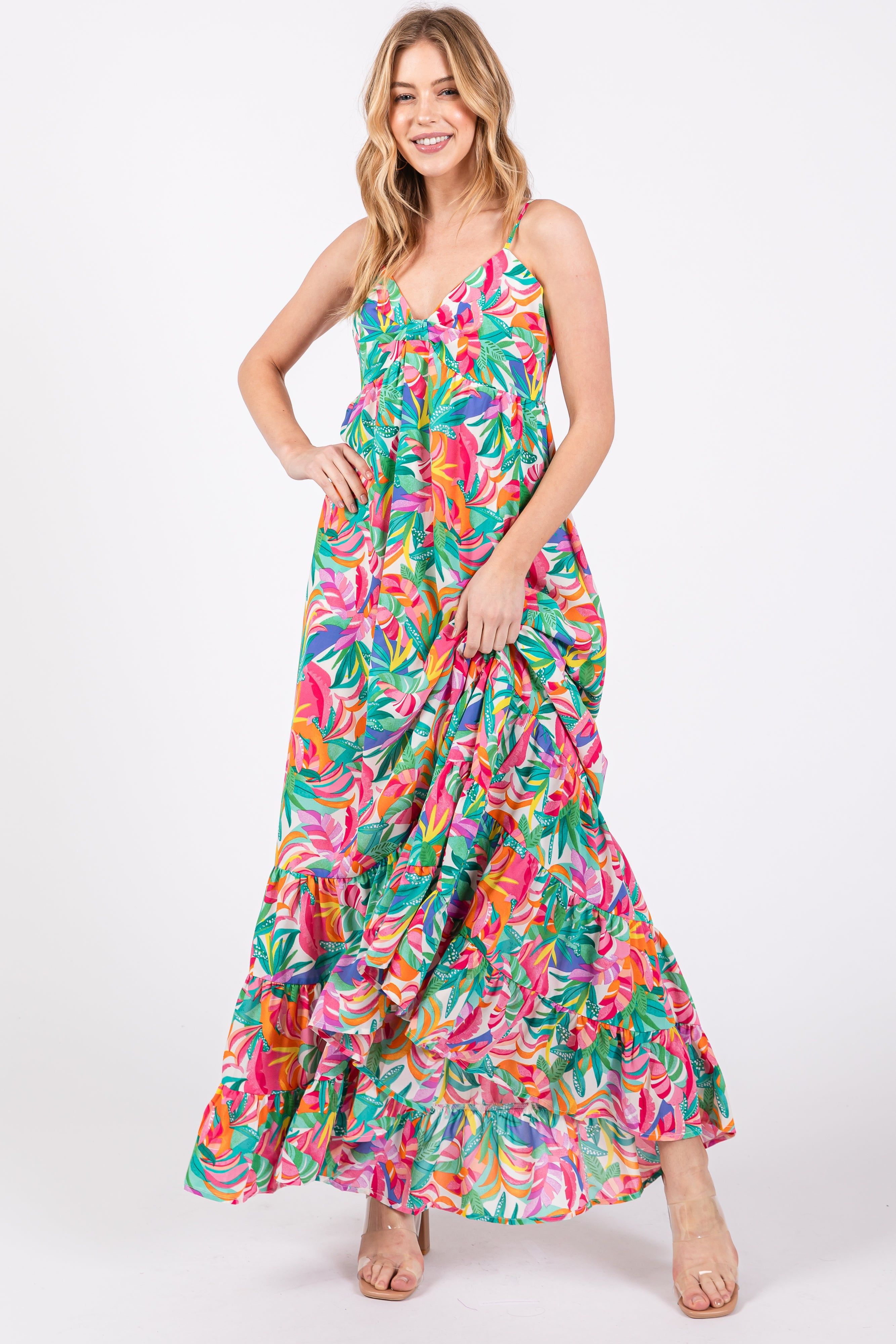 Green Floral Sleeveless Ruffle Hem Maxi Dress sold by Pinkblush product image thumbnail 2