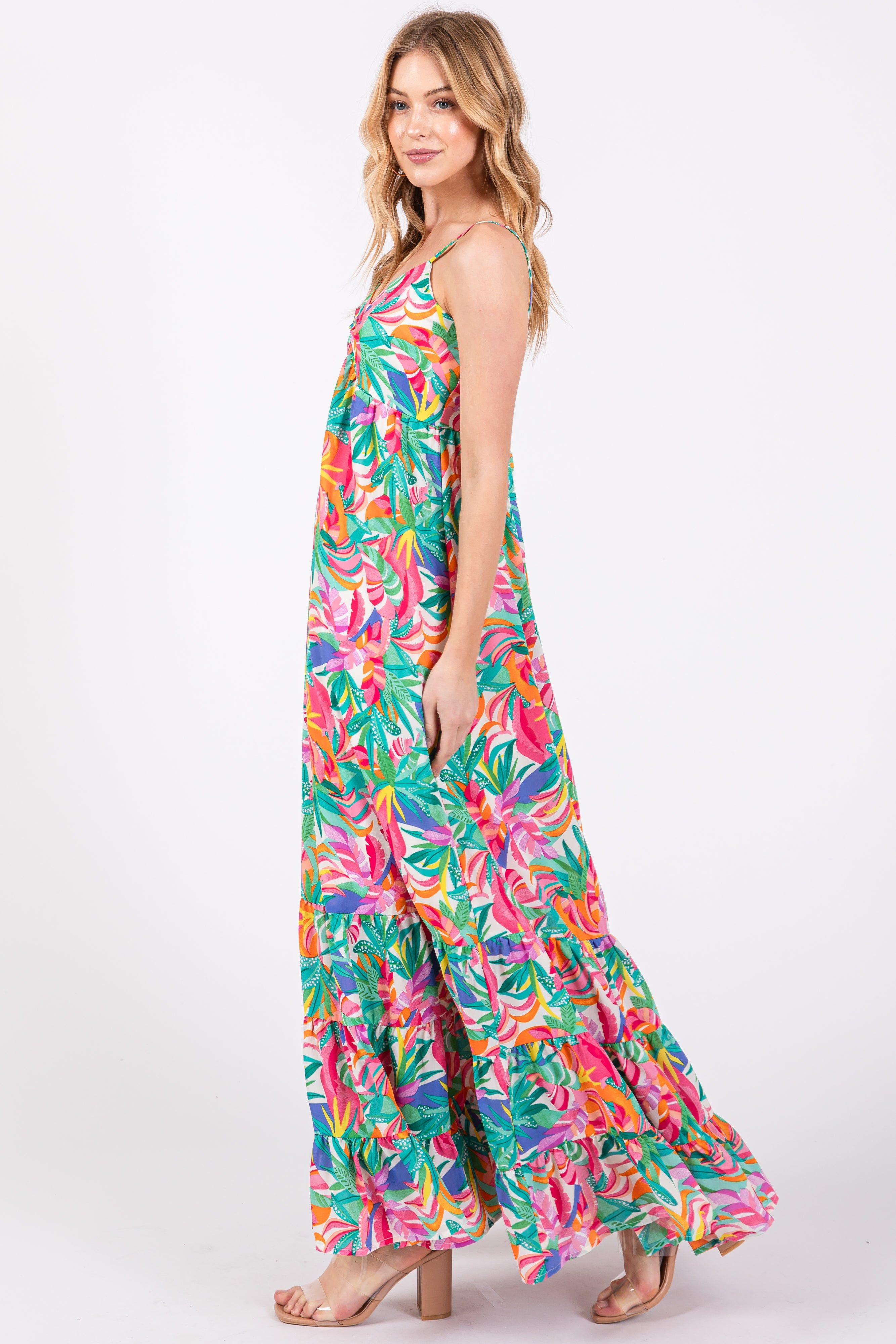 Green Floral Sleeveless Ruffle Hem Maxi Dress sold by Pinkblush product image thumbnail 3