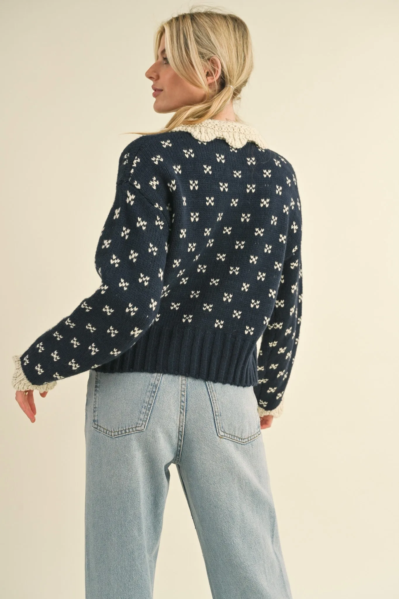 Navy Doll Collar Button Up Sweater Cardigan sold by Pinkblush product image thumbnail 5
