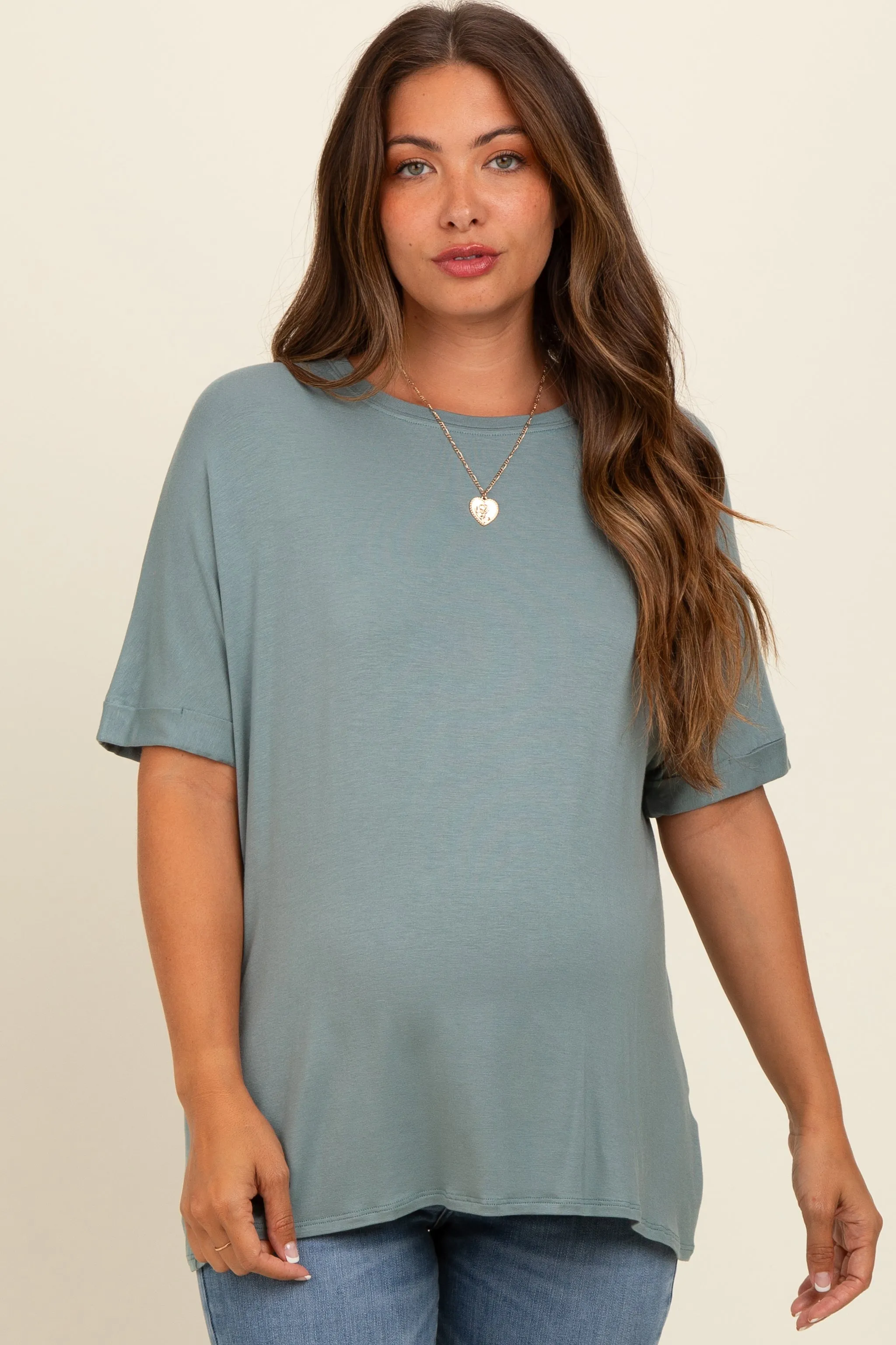 Light Olive Relaxed Fit Maternity T-Shirt sold by Pinkblush