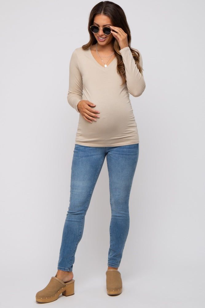 Beige Fitted Long Sleeve Maternity Top sold by Pinkblush product image thumbnail 5