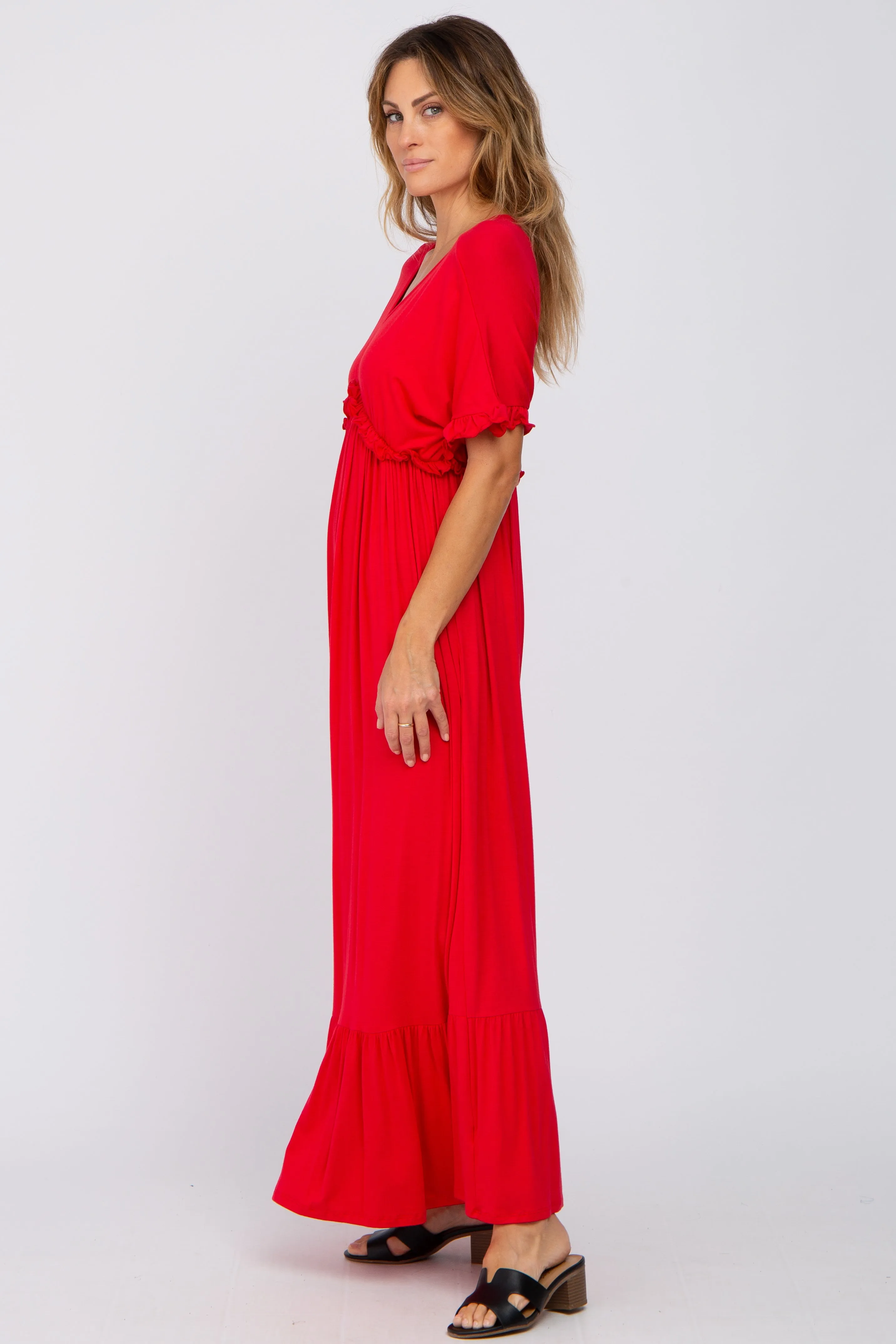 Red Solid Ruffle Maxi Dress sold by Pinkblush product image thumbnail 2