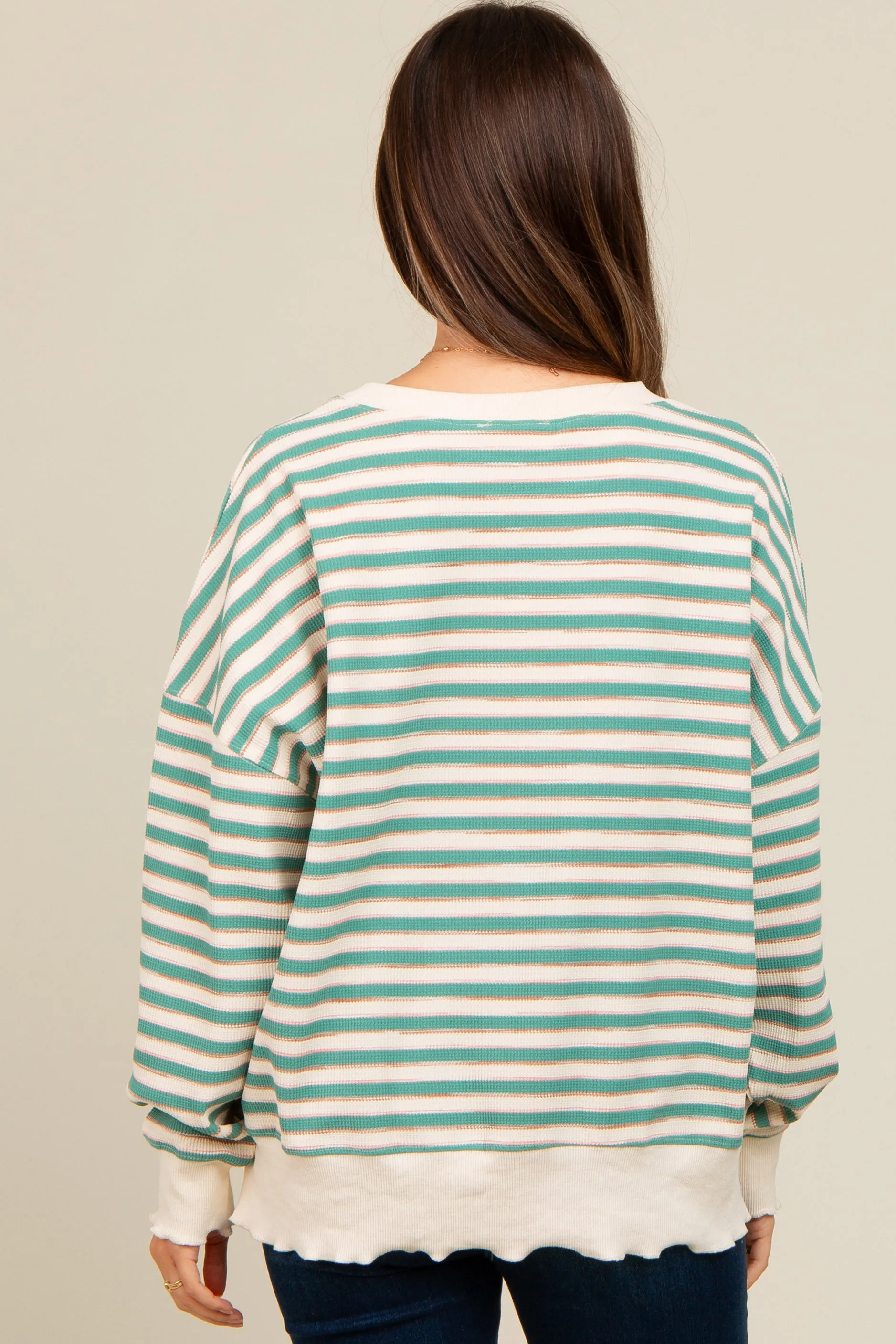 Light Olive Striped Ruffle Hem Maternity Long Sleeve Top sold by Pinkblush product image thumbnail 4
