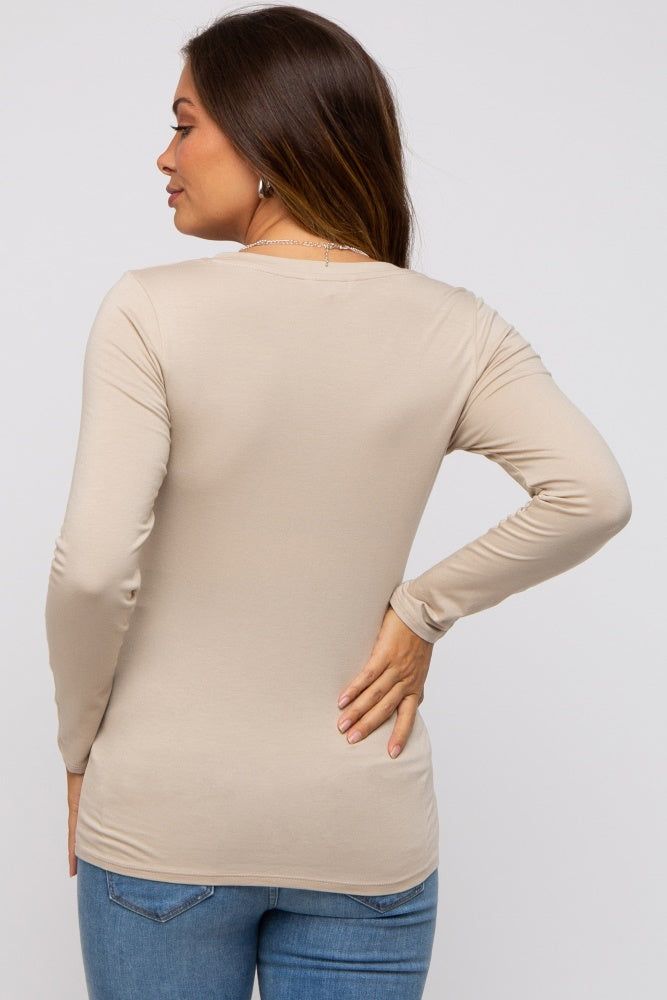 Beige Fitted Long Sleeve Maternity Top sold by Pinkblush product image thumbnail 3