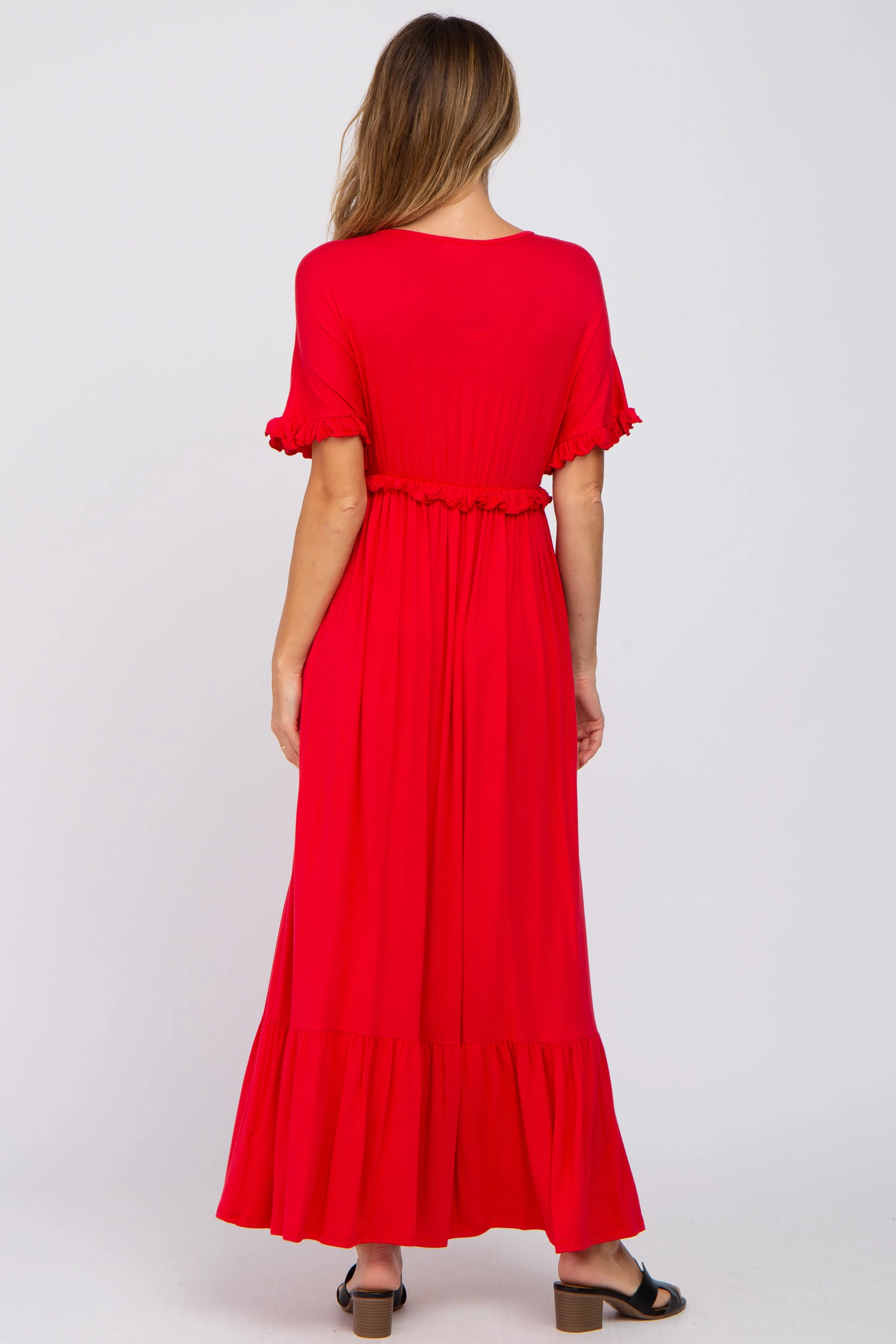 Red Solid Ruffle Maxi Dress sold by Pinkblush product image thumbnail 3