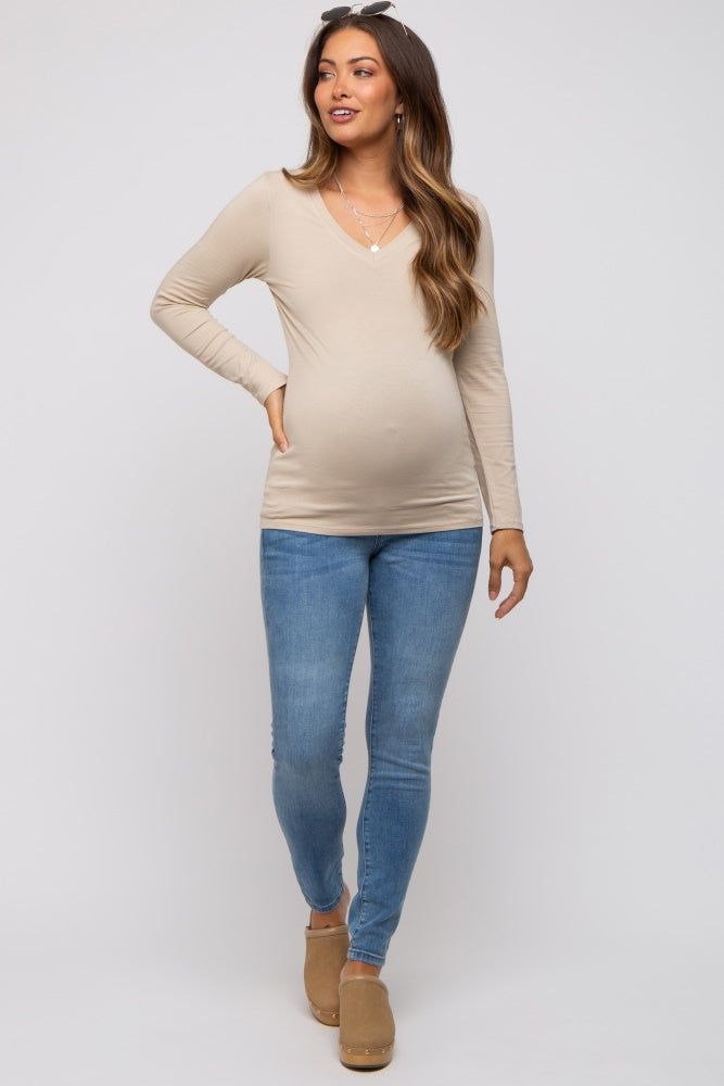 Beige Fitted Long Sleeve Maternity Top sold by Pinkblush product image thumbnail 4