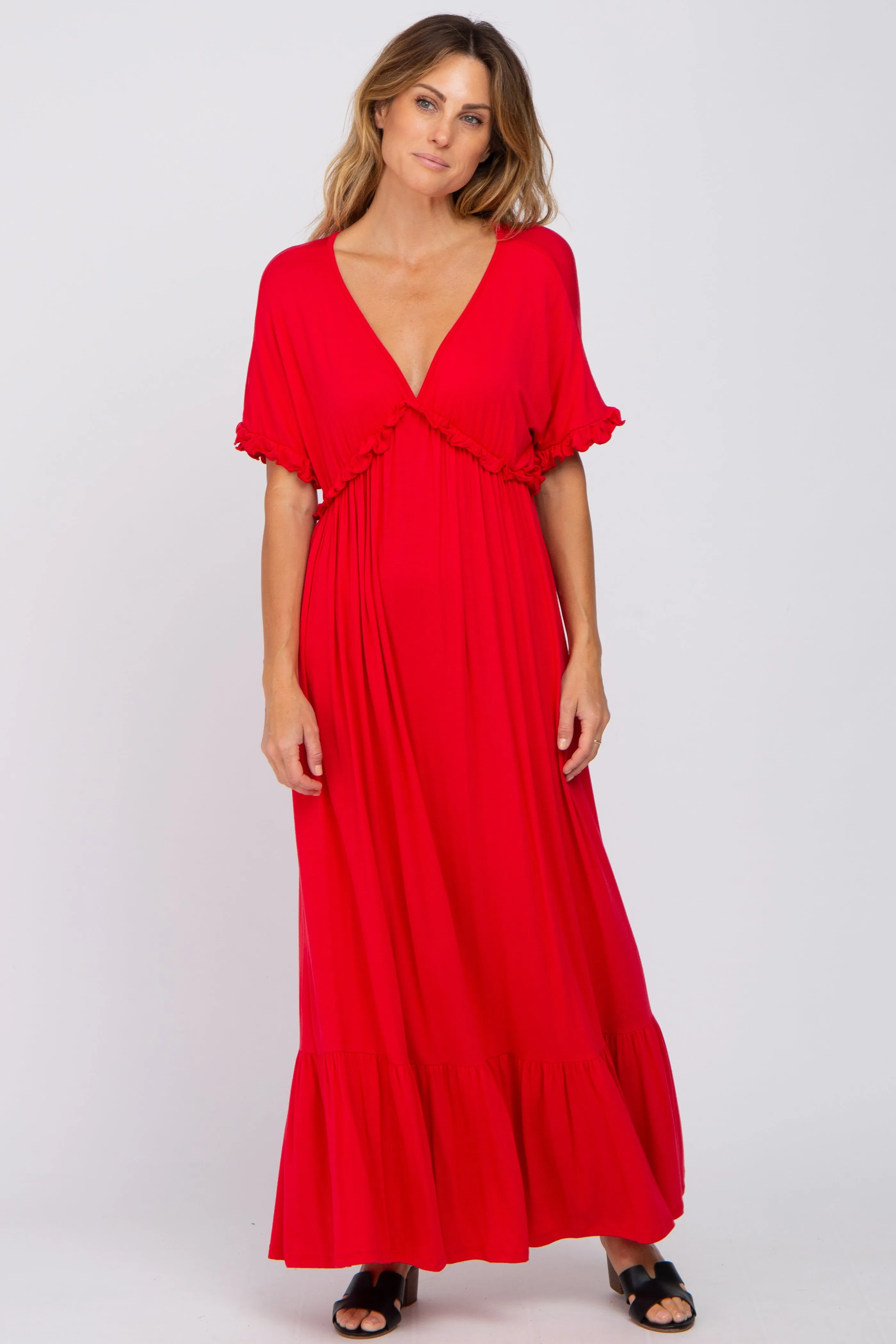 Red Solid Ruffle Maxi Dress sold by Pinkblush product image thumbnail 4