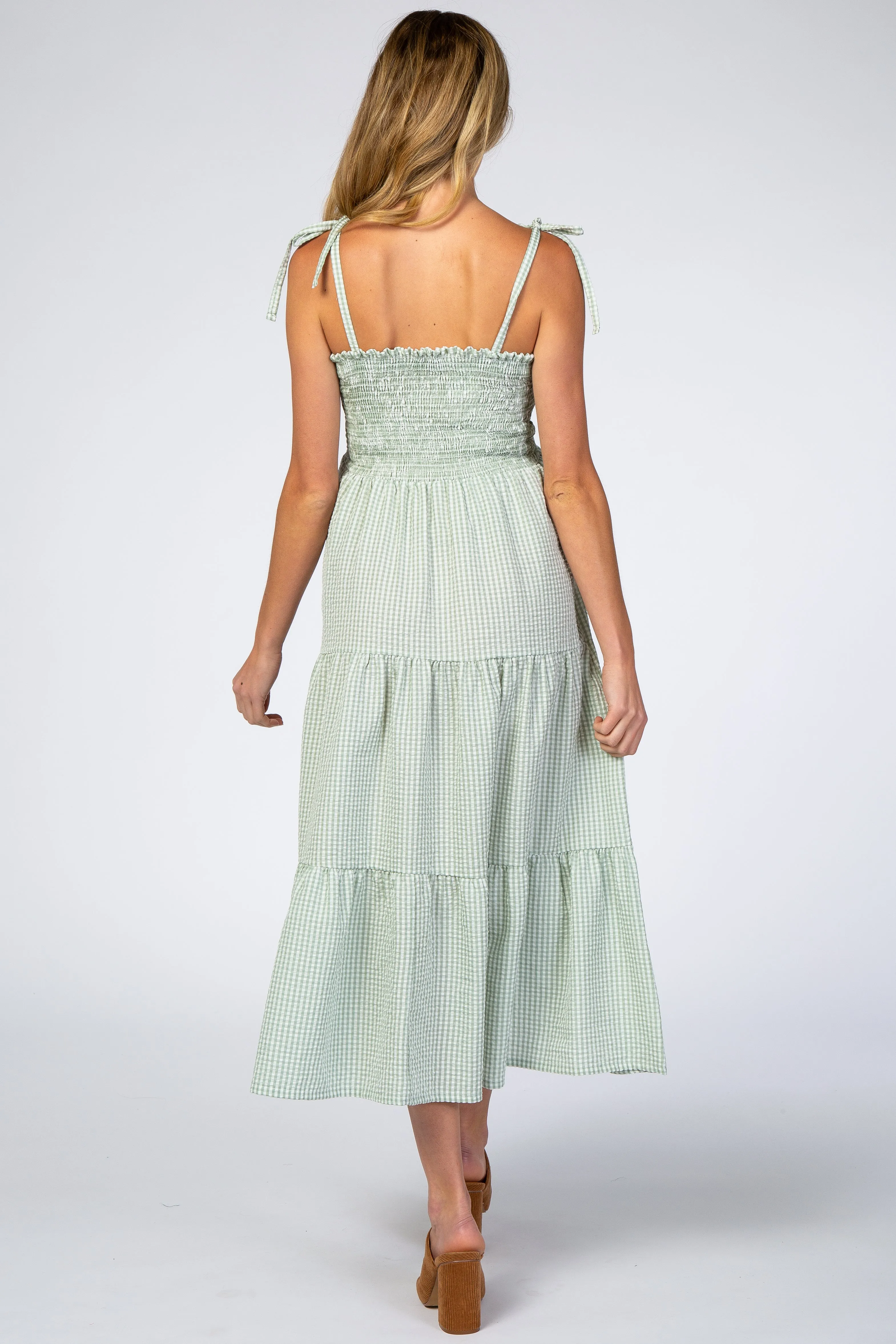 Mint Checkered Tiered Maternity Midi Dress sold by Pinkblush product image thumbnail 3