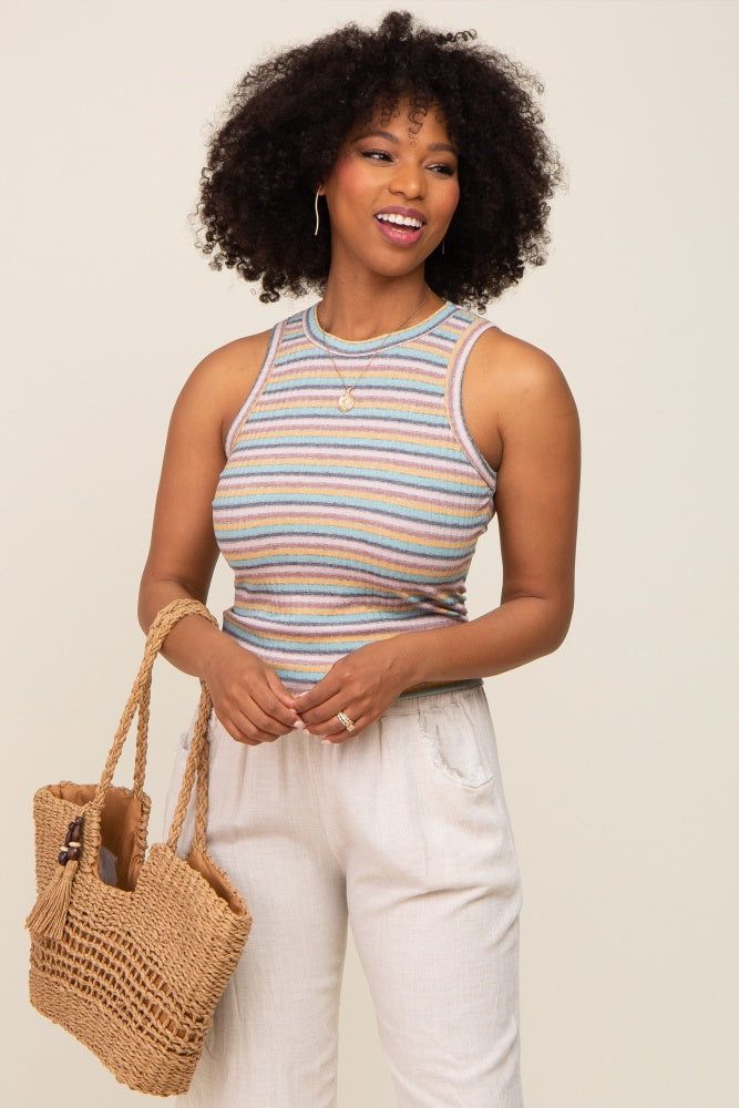 Mint Green Multi Colored Striped Maternity Tank Top sold by Pinkblush product image thumbnail 5