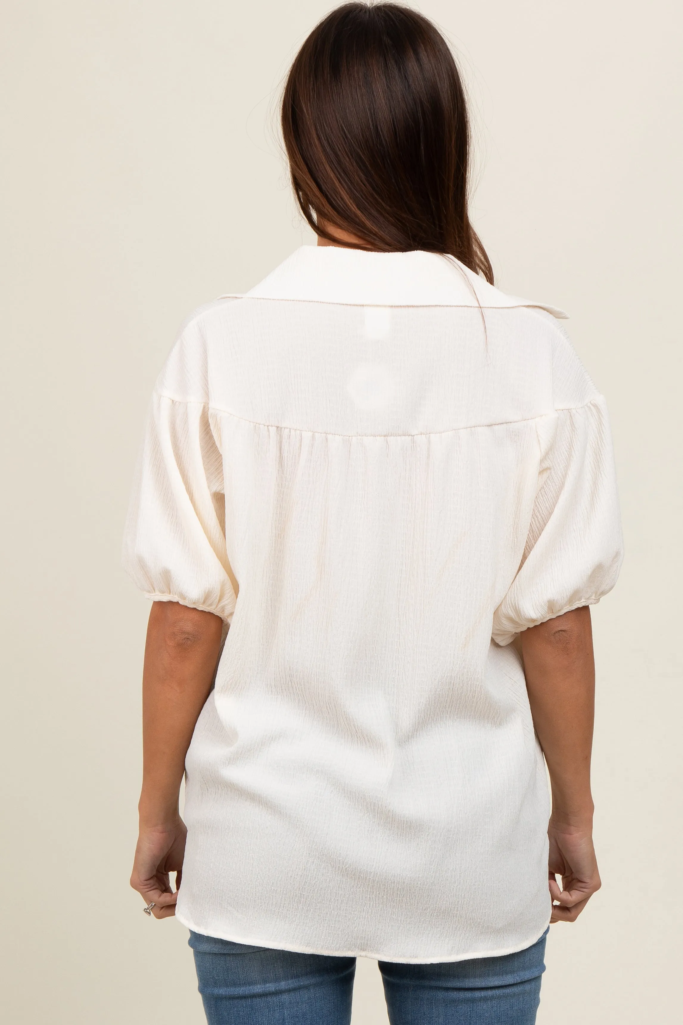 Cream Collared Button Down Maternity Blouse sold by Pinkblush product image thumbnail 3