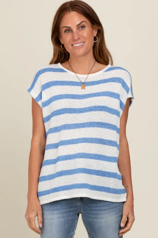 Blue Striped Knit Short Sleeve Top sold by Pinkblush