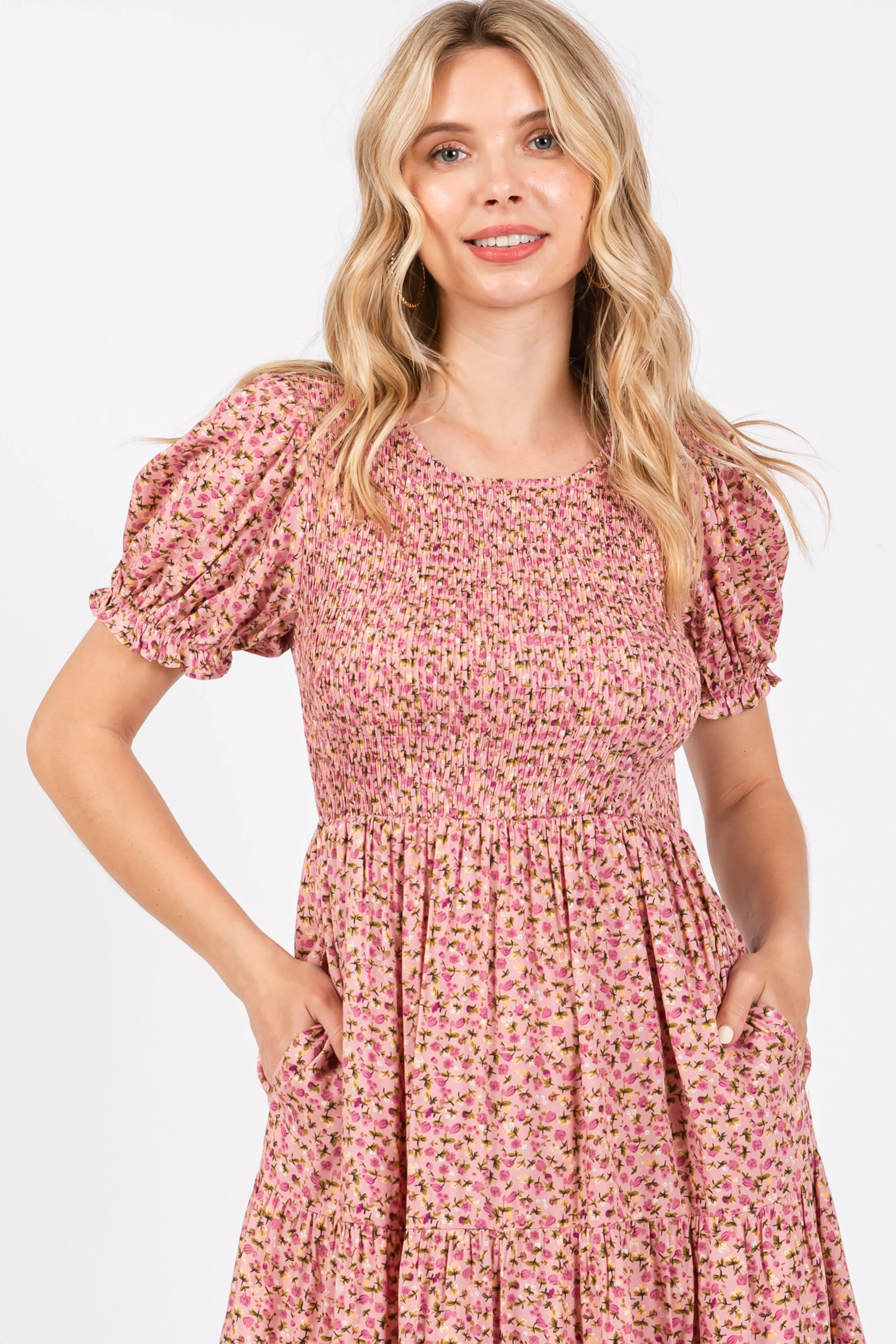 Pink Floral Smocked Midi Dress sold by Pinkblush product image thumbnail 5