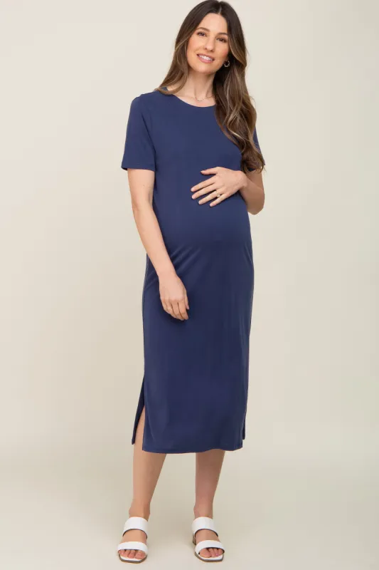 Navy Midi T-Shirt Maternity Dress sold by Pinkblush