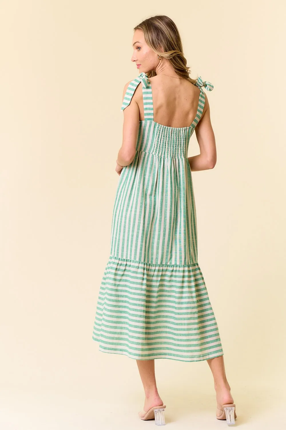 Jade Striped Shoulder Tie Midi Dress sold by Pinkblush product image thumbnail 3