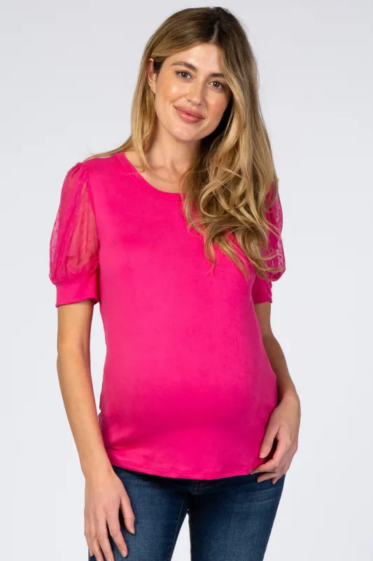Fuchsia Mesh Sleeve Maternity Top sold by Pinkblush