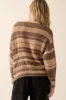 Chocolate Taupe Oversized Stripe Colorblock Crochet Knit Sweater sold by Pinkblush