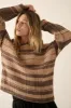 Chocolate Taupe Oversized Stripe Colorblock Crochet Knit Sweater sold by Pinkblush