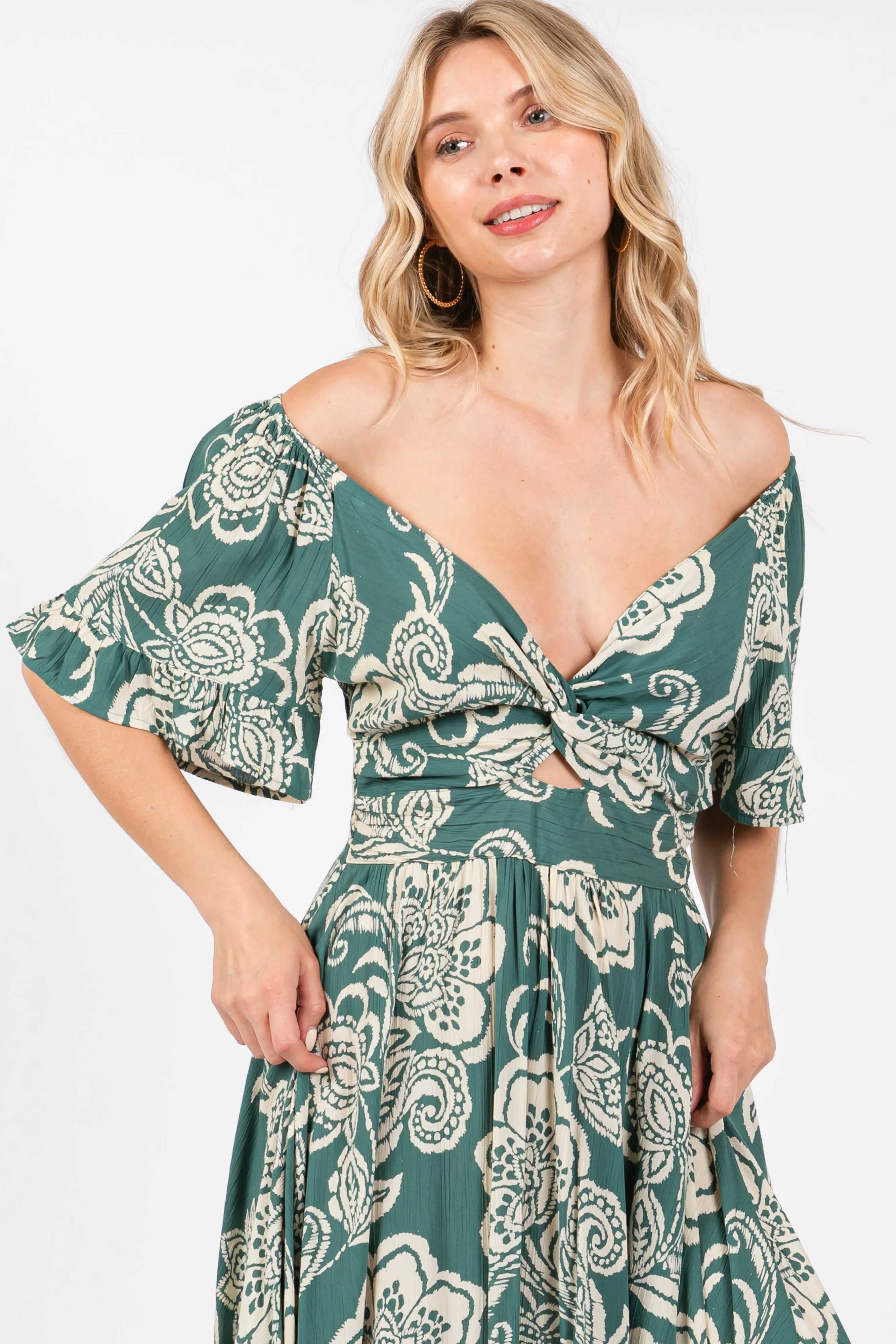 Green Floral Cutout Midi Dress sold by Pinkblush product image thumbnail 4