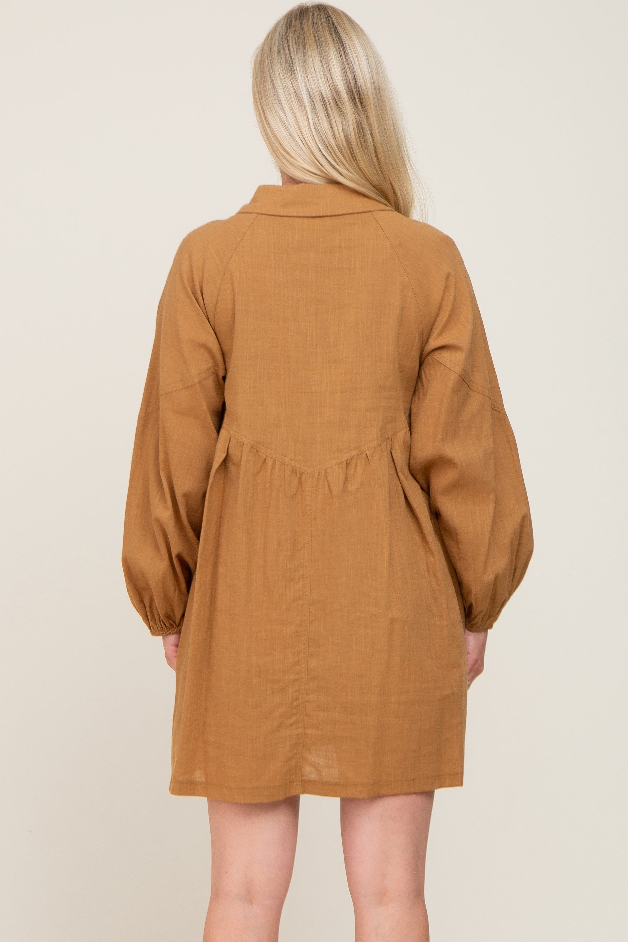 Camel Button Down Maternity Mini Dress sold by Pinkblush product image thumbnail 3