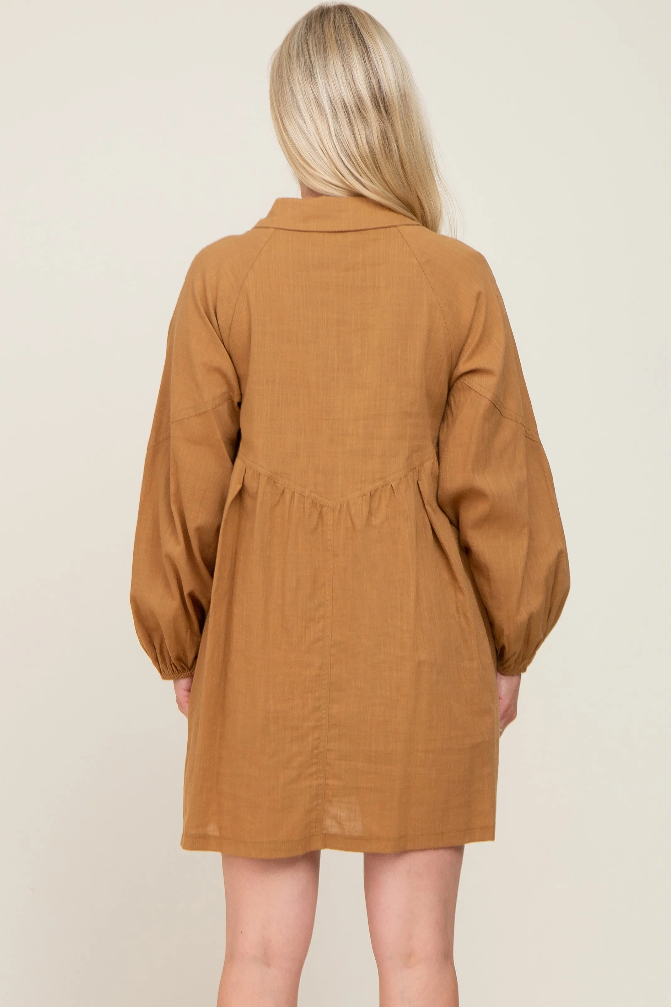 Camel Button Down Maternity Mini Dress sold by Pinkblush product image thumbnail 3