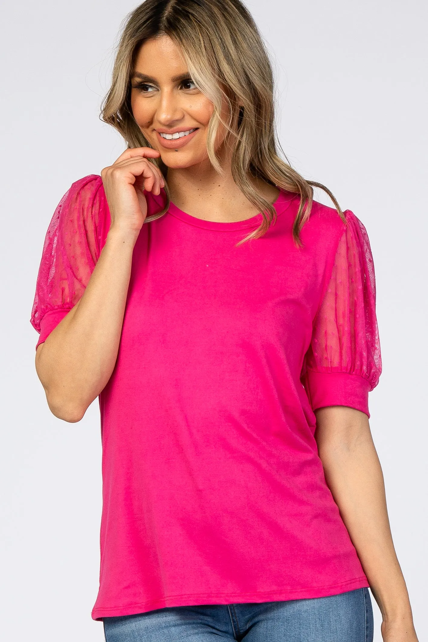 Fuchsia Mesh Sleeve Maternity Top sold by Pinkblush product image thumbnail 5
