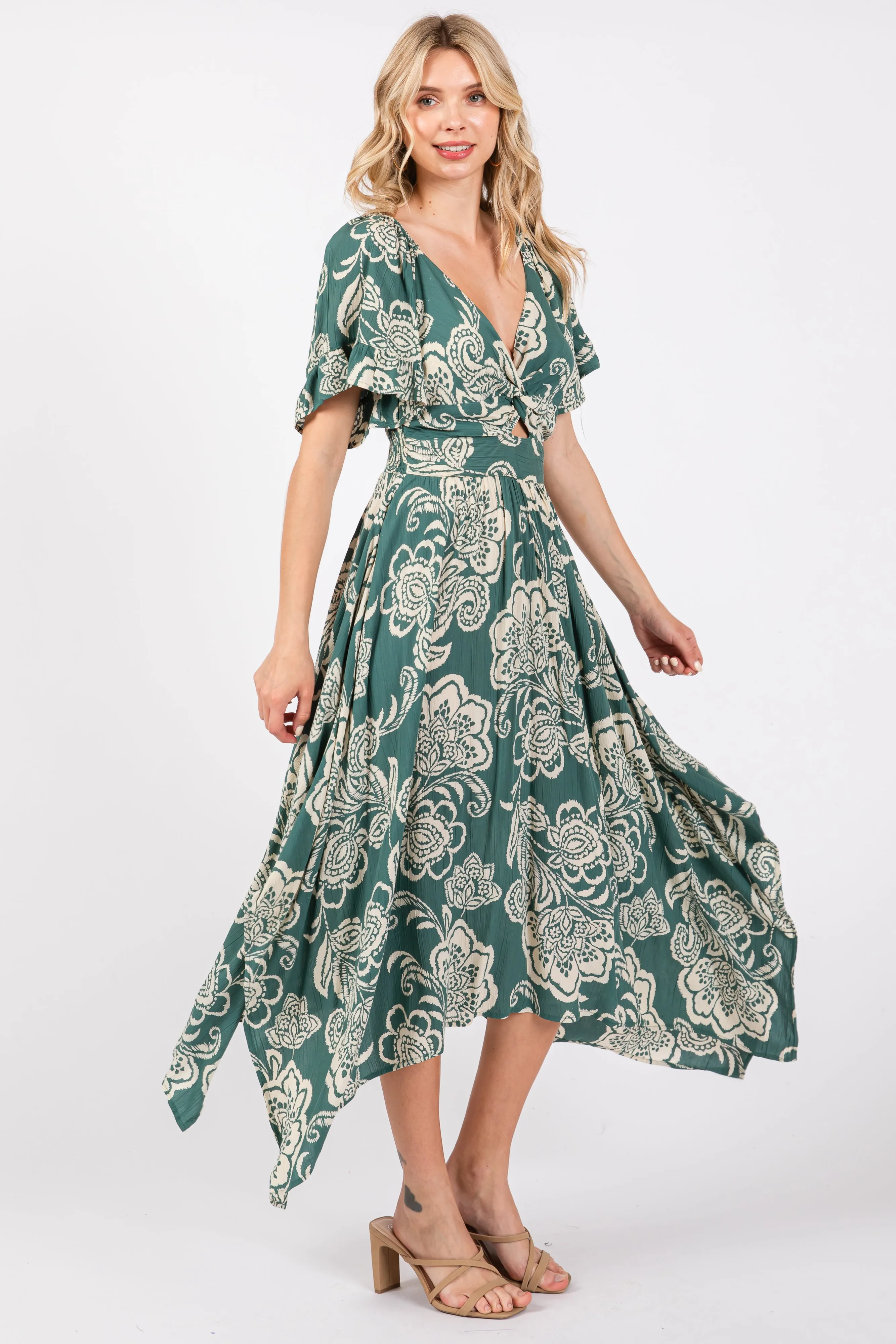 Green Floral Cutout Midi Dress sold by Pinkblush product image thumbnail 2