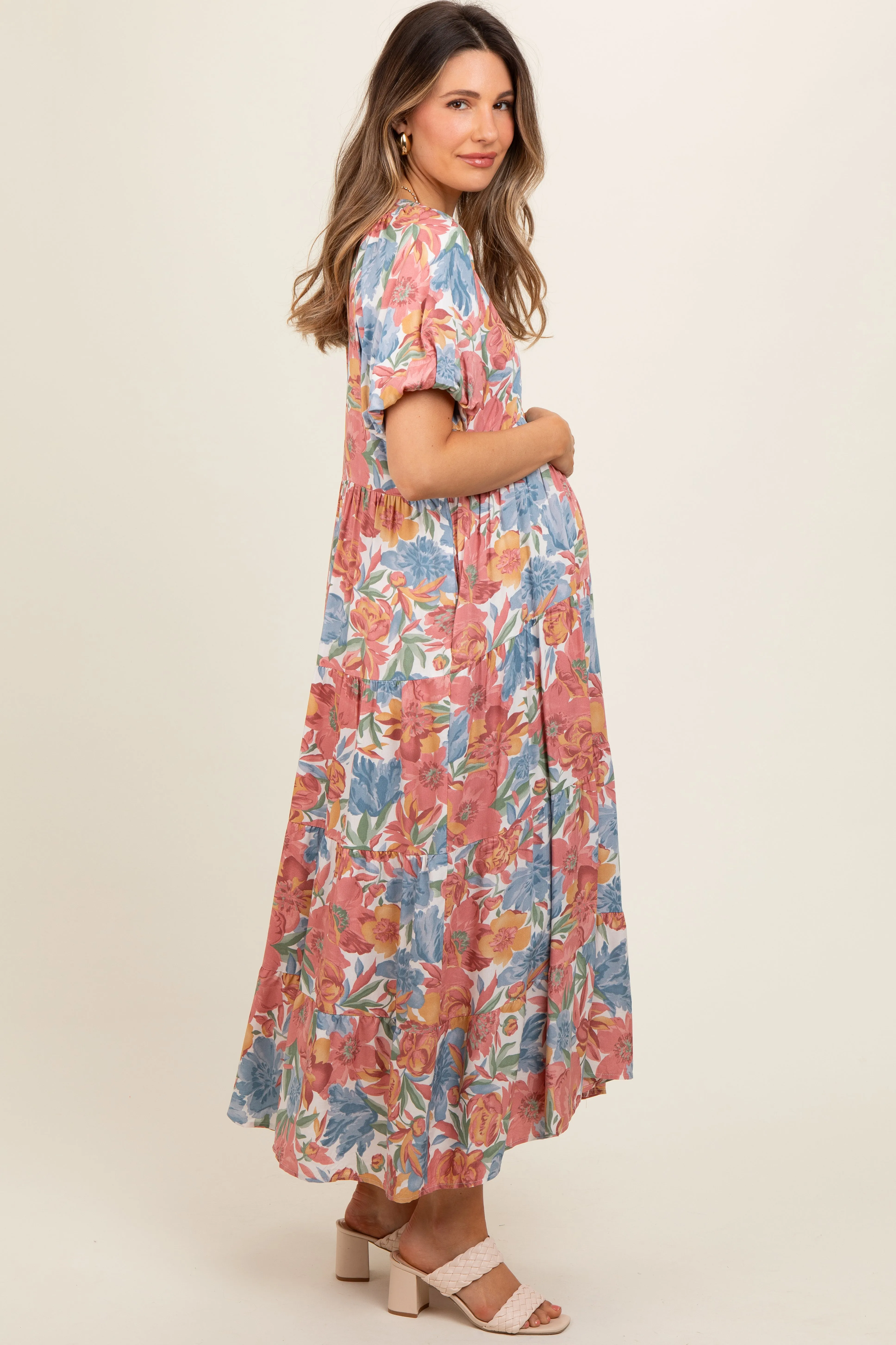 Mauve Floral Print Pocketed Maternity Midi Dress sold by Pinkblush product image thumbnail 3