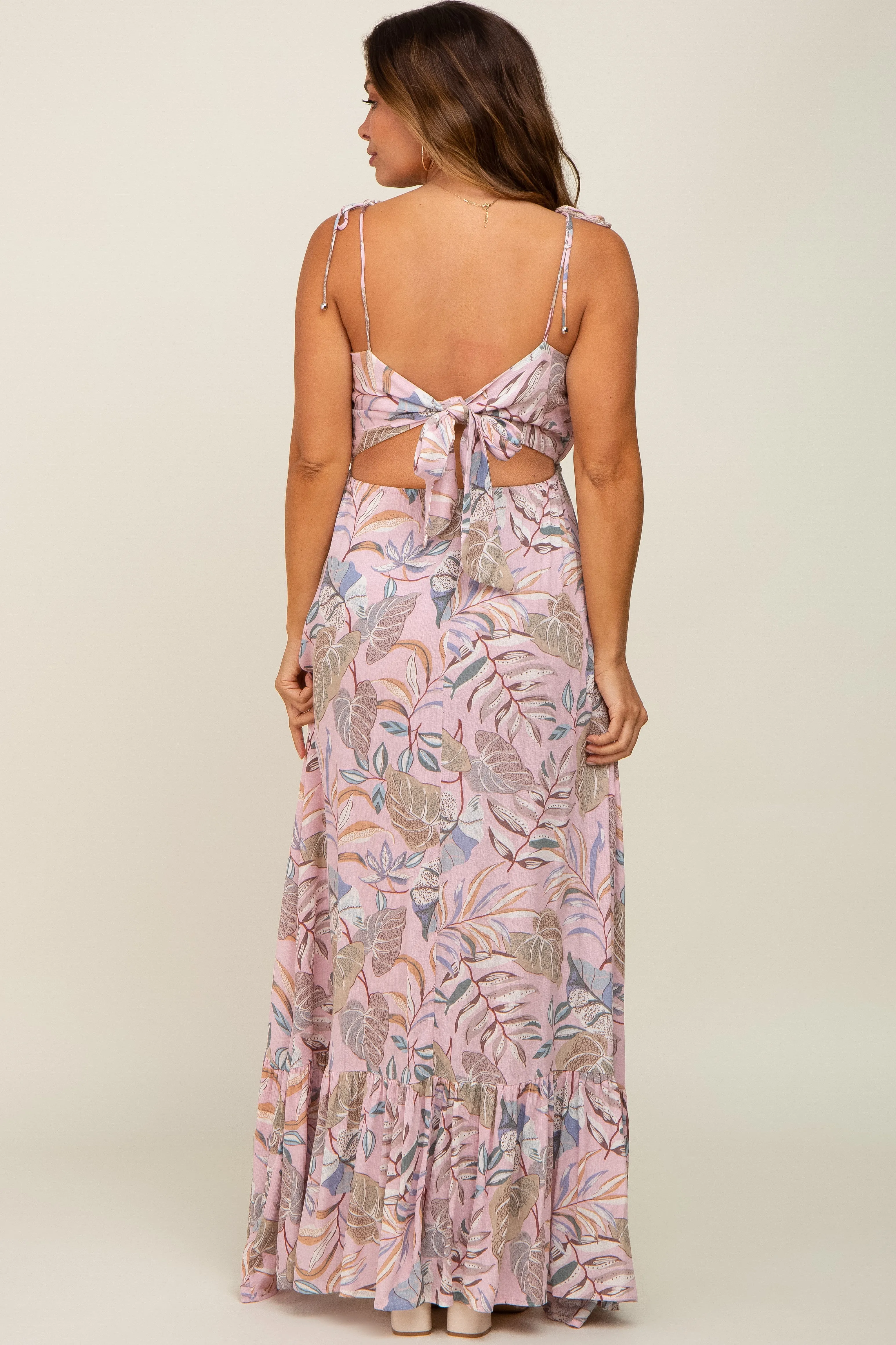 Pink Floral Ruffle Top Back Cutout Maternity Maxi Dress sold by Pinkblush product image thumbnail 3