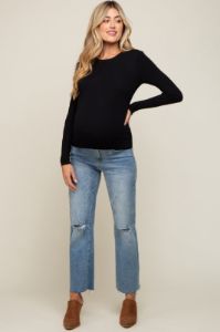 Black Knit Long Sleeve Maternity Top sold by Pinkblush