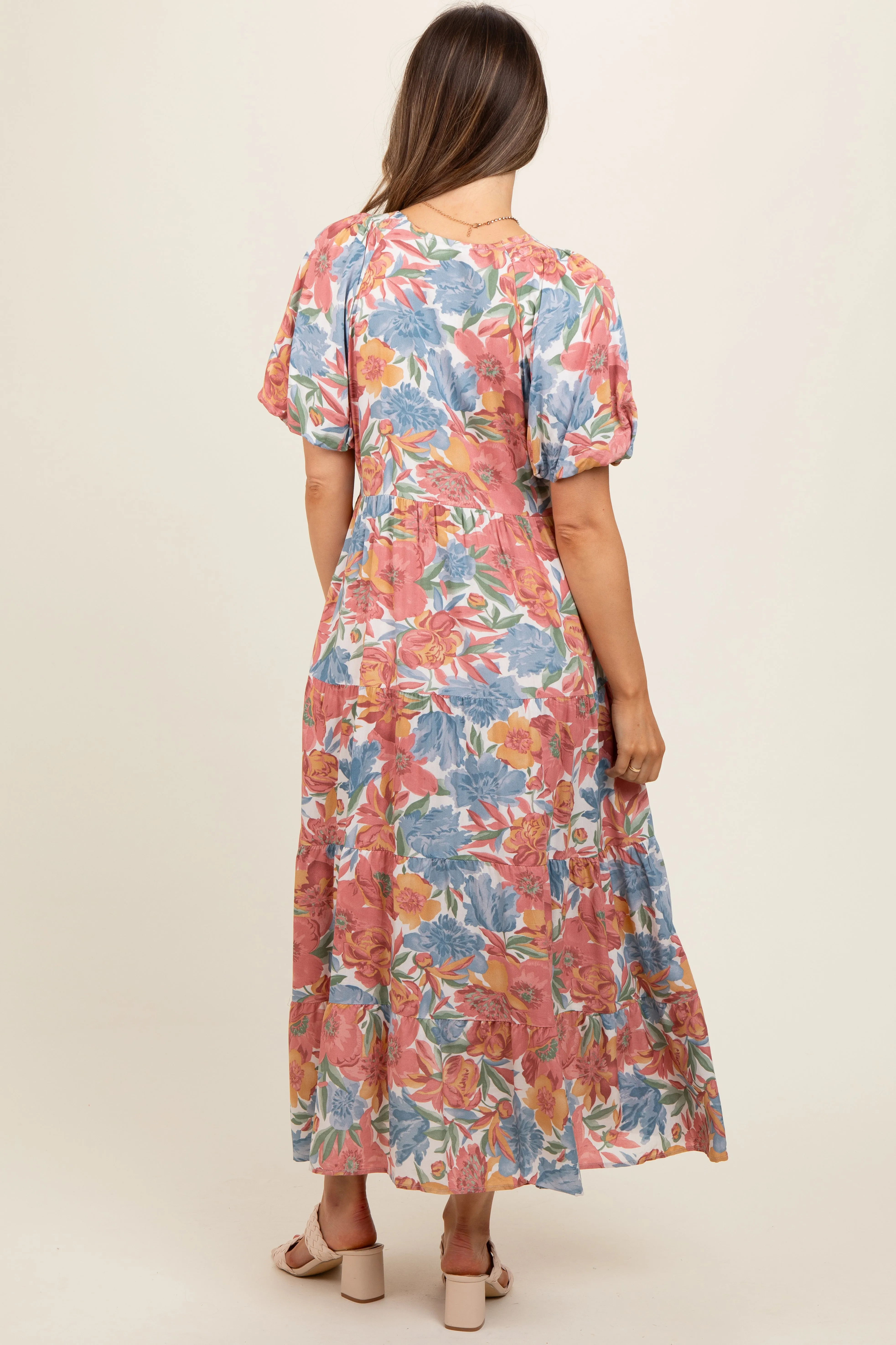 Mauve Floral Print Pocketed Maternity Midi Dress sold by Pinkblush product image thumbnail 4