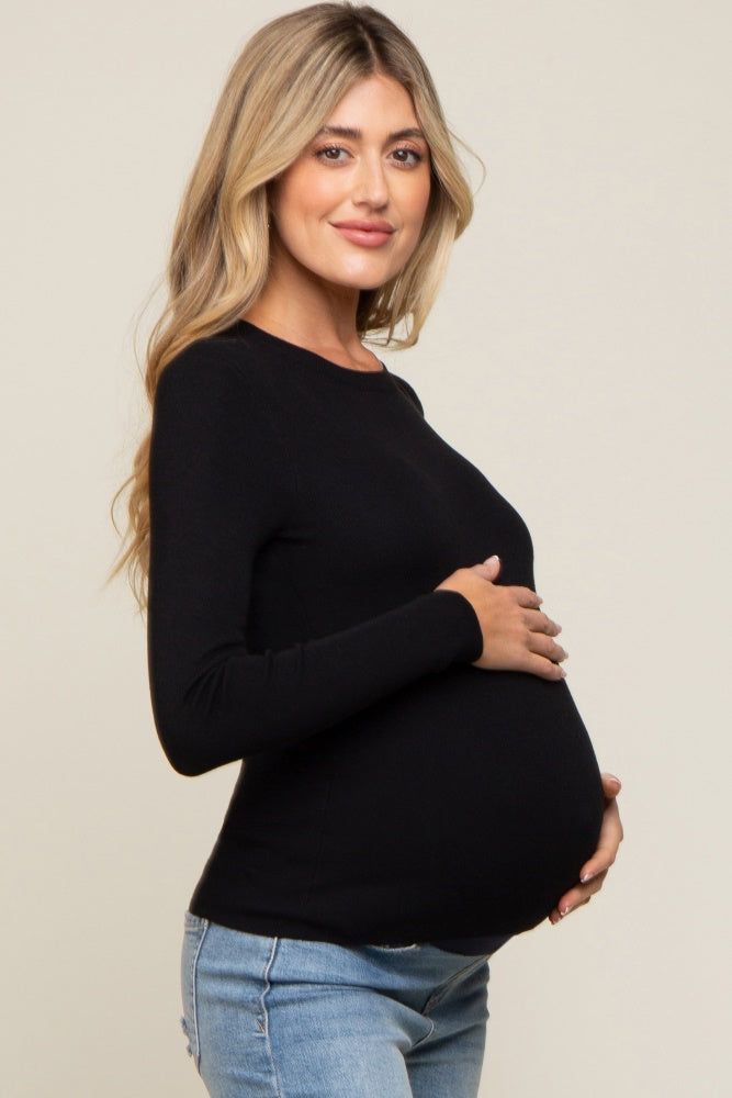 Black Knit Long Sleeve Maternity Top sold by Pinkblush product image thumbnail 2