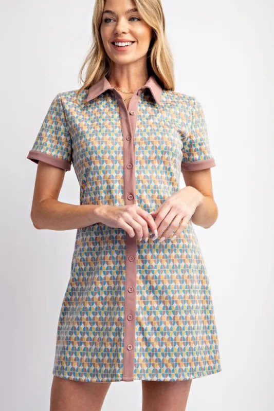 Pink Mix Collared Retro Mini Dress sold by Pinkblush