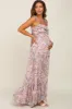 Pink Floral Ruffle Top Back Cutout Maternity Maxi Dress sold by Pinkblush