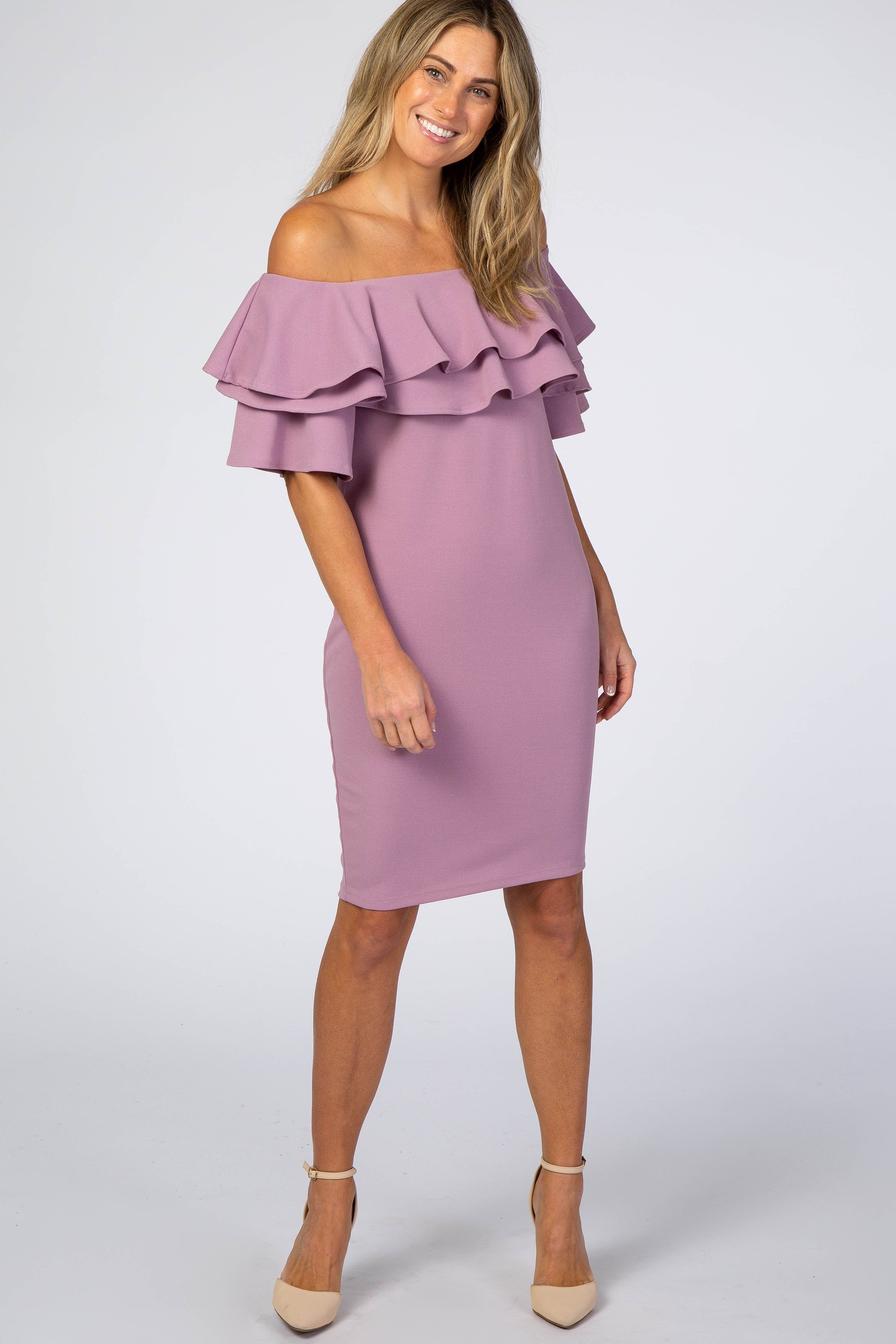 Violet Layered Ruffle Off Shoulder Fitted Maternity Dress sold by Pinkblush product image thumbnail 5