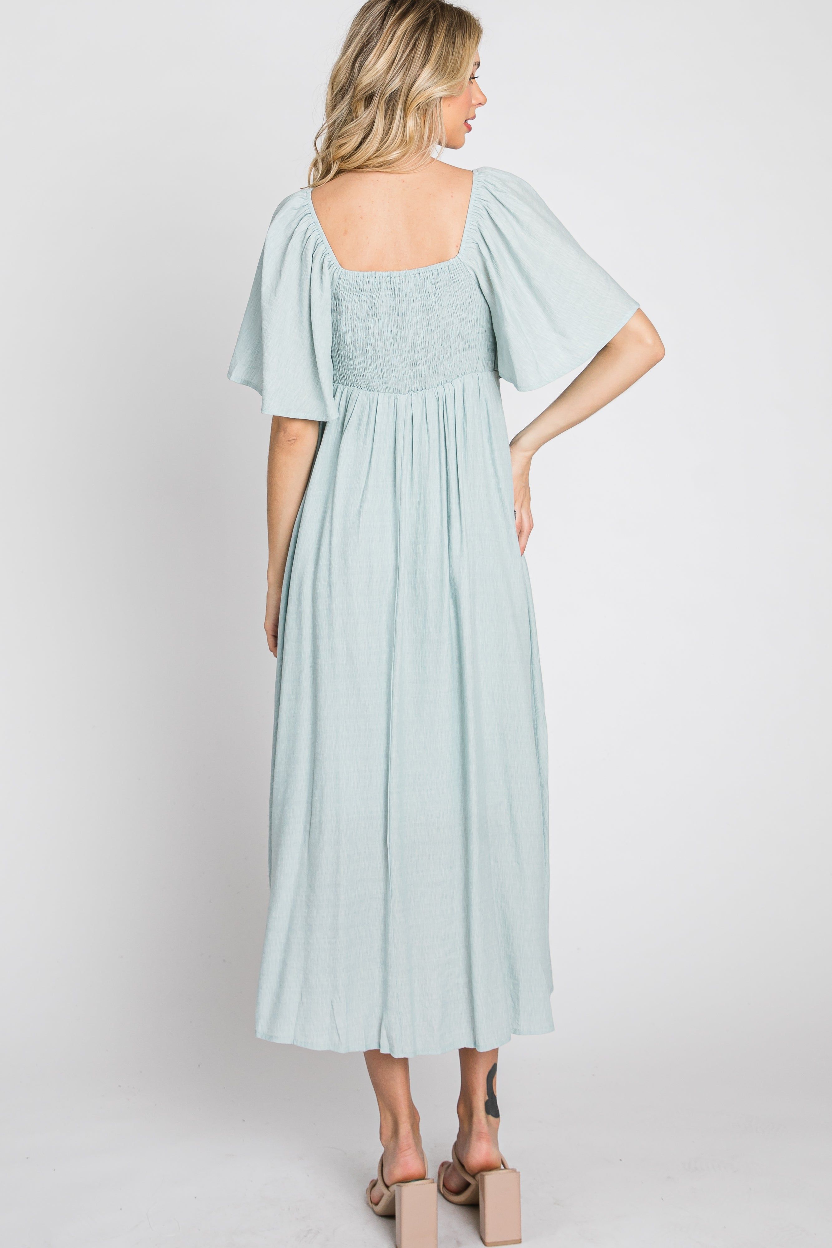 Light Blue Front Tie Ruffle Sleeve Midi Dress sold by Pinkblush product image thumbnail 8