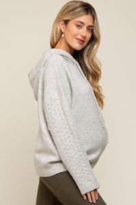 Grey Mixed Knit Maternity Hooded Sweater sold by Pinkblush