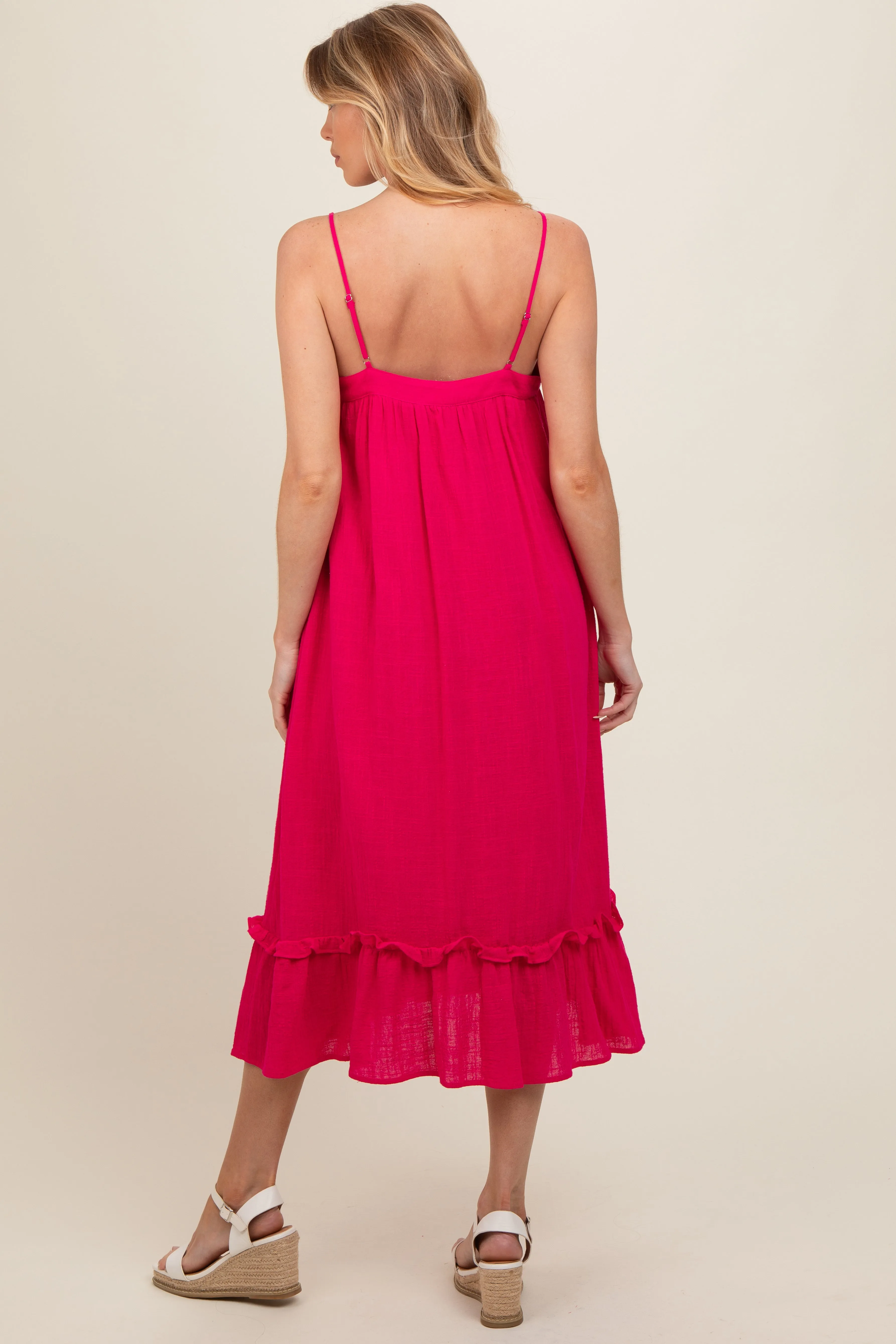 Fuchsia Button Front Pocketed Maternity Midi Dress sold by Pinkblush product image thumbnail 4