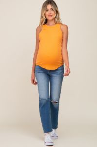 Orange Ribbed Basic Maternity Tank Top sold by Pinkblush