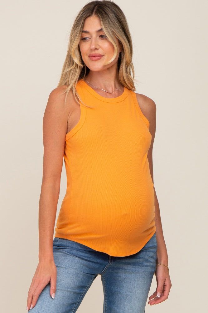 Orange Ribbed Basic Maternity Tank Top sold by Pinkblush