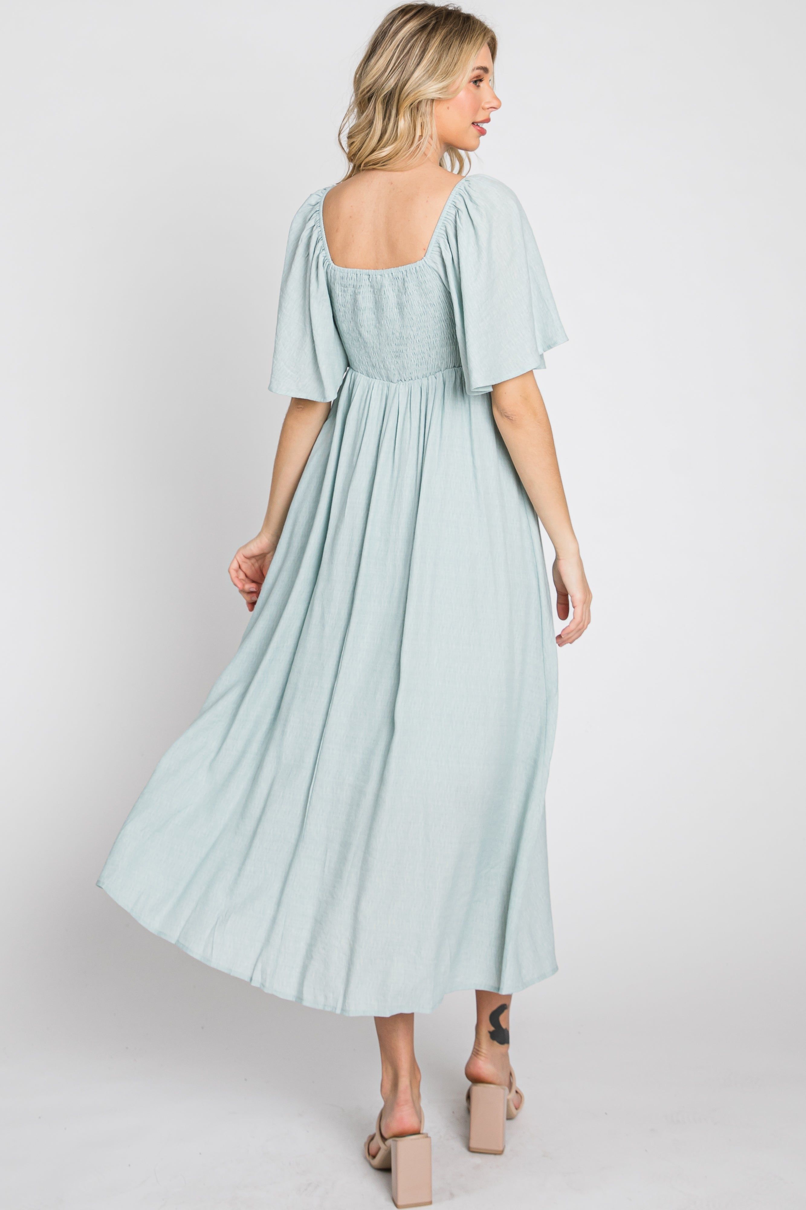 Light Blue Front Tie Ruffle Sleeve Midi Dress sold by Pinkblush product image thumbnail 7
